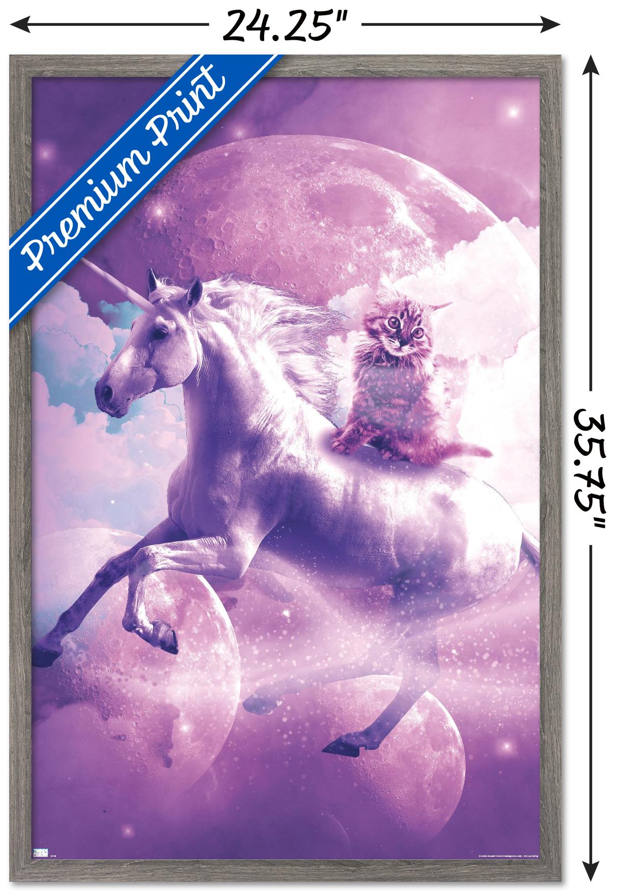 James Booker - Kitty Cat Riding On Space Galaxy Unicorn Wall Poster, 22.375" x 34" Framed