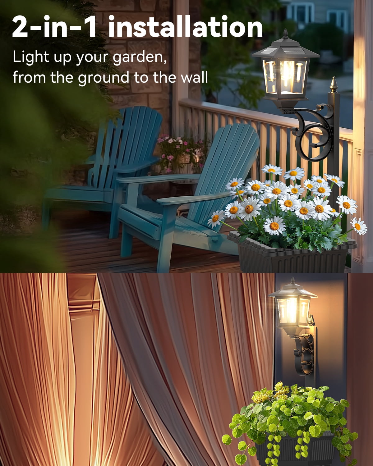 2 in 1 Solar Lamp Post Light with Planter, Waterproof Solar Planter Lights - Wall Mount or Freestanding, Decorative Outdoor Planters for Garden Patio, Front Porch