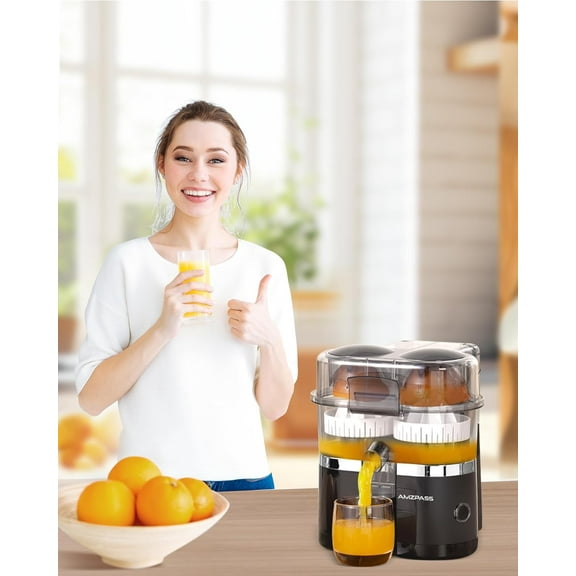 Dual-Head Electric Citrus Juicer - Black, 1-Button Automatic Juicer for Orange, Lemon, Lime, Easy to Clean & Use, Built-in