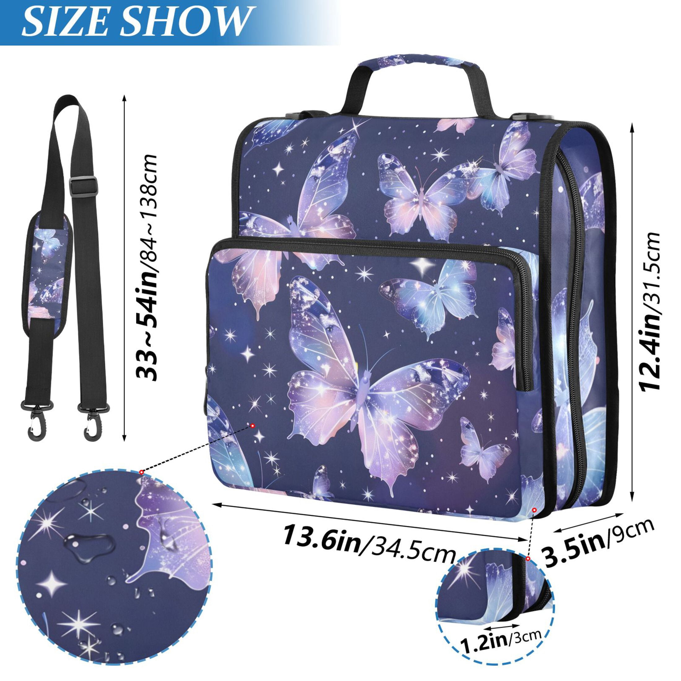 ALAZA Zipper Binder Beautiful Butterfly with Shiny 3 Ring Trapper Keeper File Folder Organizer Bag