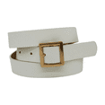 thumbnail image 5 of Women White Faux Leather Skinny Fashion Belt Gold Square Buckle S M, 5 of 14