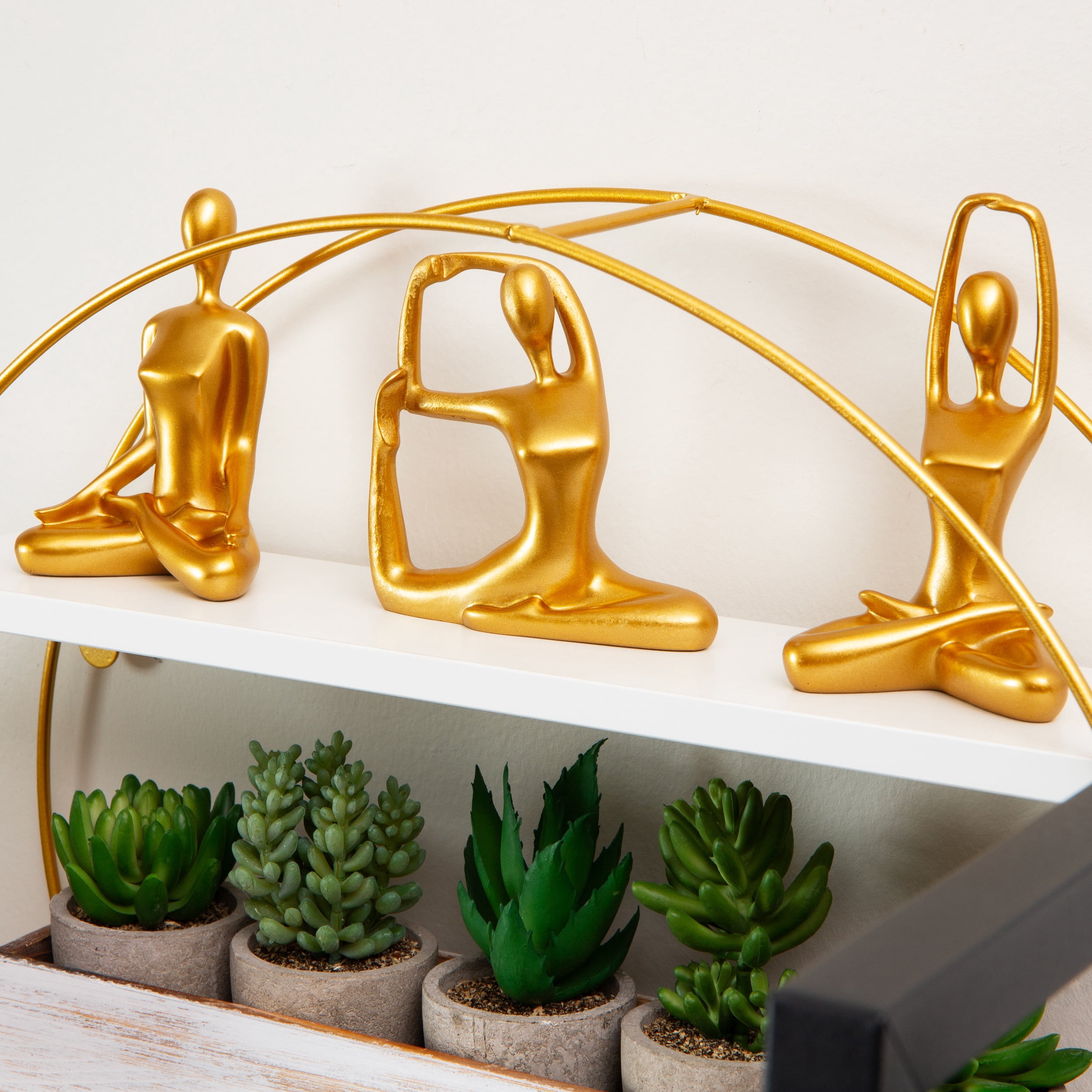 Mind Reader Yoga Figurine Set, Meditation Statues for Home, Office, or Studio Decor, Elegant Mindful Gift, Resin, Set of 3, Gold