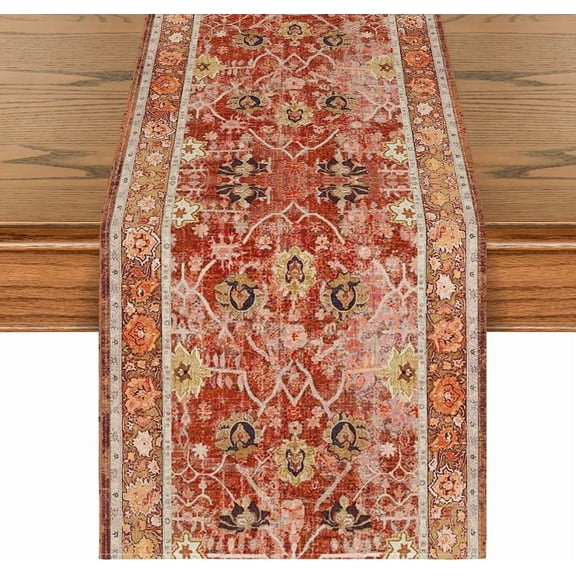SM-XLHN Boho Bohemia Style Red Orange Fall Table Runner, Country Rustic Farmhouse Magical Kitchen Dining Table Decoration for Home Party Decor 13x72 Inch