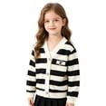 thumbnail image 2 of Coerni Girls Button Up Sweaters Wide Striped V-Neck Knit Cardigan Cute Casual Kids Preppy Sweaters Outerwewar Spring Fall Clothes, 2 of 8