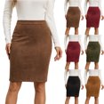 thumbnail image 2 of Yungyresw Women's High Waisted Pencil Skirts Knee Length Solid Bodycon Mini Skirts Fall Winter Business Office Elegant Outfits Deep Green L, 2 of 7