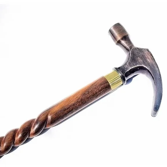 Vintage Hammer Head Handle Wooden Walking Cane for Men with Stylish Cane Gift, Antique-Style
