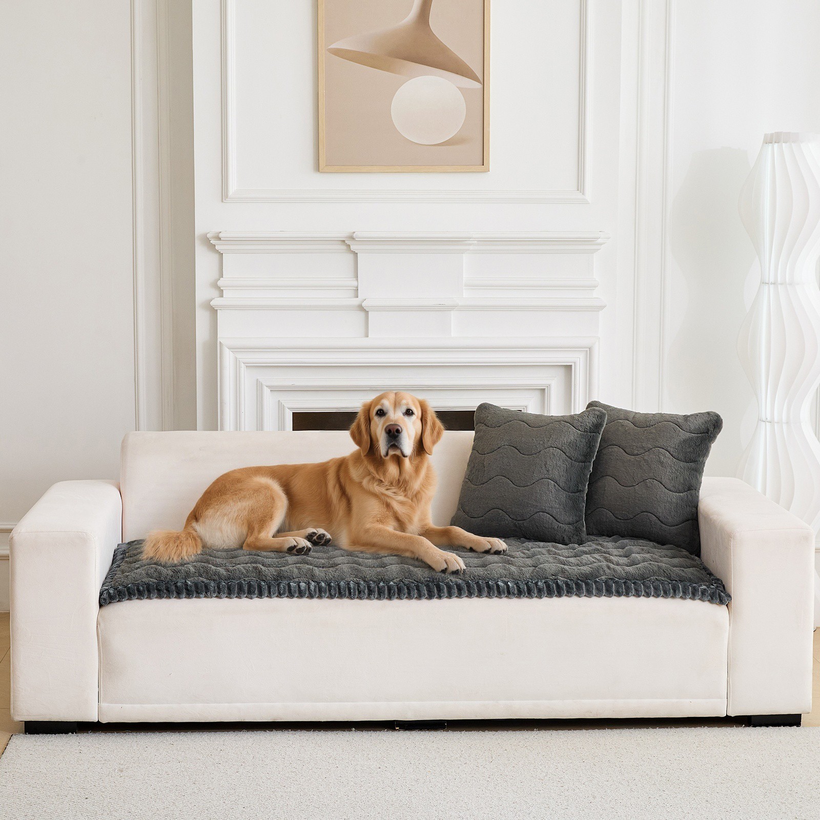CJC Sofa Cover Fuzzy Couch Cover for Pets Dog Cat Washable Non-Slip Sofa Slipcover Cushion Protector Pets Friendly Mat (Dark Gray, 28'' x 59'')