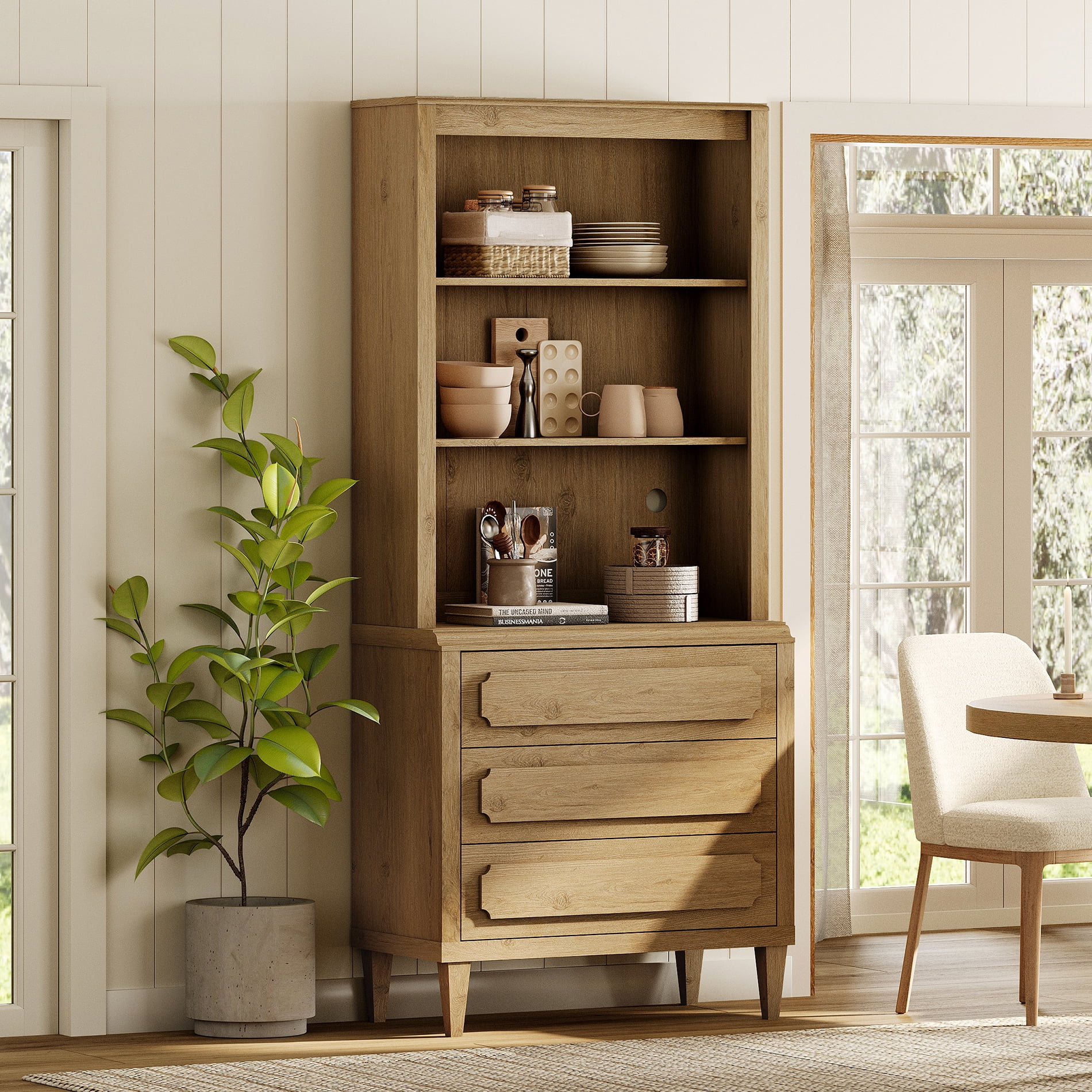 Tall Bookshelf with Drawers, 72.8 Inch Vintage Wood Bookcase with Storage
