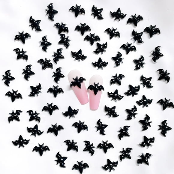 Abalorios de resina para decoración de uñas, 100 unidades, color negro, con forma de murciélagos min