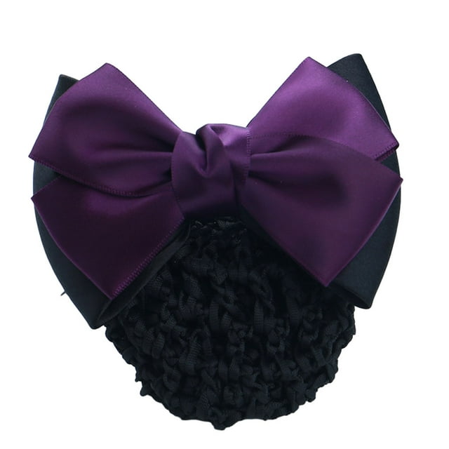 tredstone Wide Application Bow Work Hair Clips For Various Occasions Fashionable And Elegant Elastic Hair Nets Two Bows-dark purple 1Set