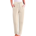 thumbnail image 2 of Pxiakgy Womens Sweatpants Loose Fit Elastic Waisted Drawstring Lounge Pants Baggy Straight Leg Athletic Joggers with Pockets Women's Lightweight Sports Sweatpants for Autumn and Winter Beige L, 2 of 8