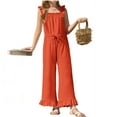 thumbnail image 3 of Summer Ruffle Sleeve Girls Plain Casual Jumpsuit Children Kids Elastic Waist Wide Leg Romper for 5-14 Years, 3 of 6