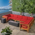 thumbnail image 4 of GDF Studio Keith Outdoor Acacia Wood 8 Seater Sectional Sofa Set with Fire Pit, Blue, 4 of 12