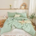 thumbnail image 6 of Move Over Sage Green Comforter Set Queen, White Pom Poms Pattern, Boho Bedding Sets, Soft Microfiber Filling Duvet Set, 6 of 7