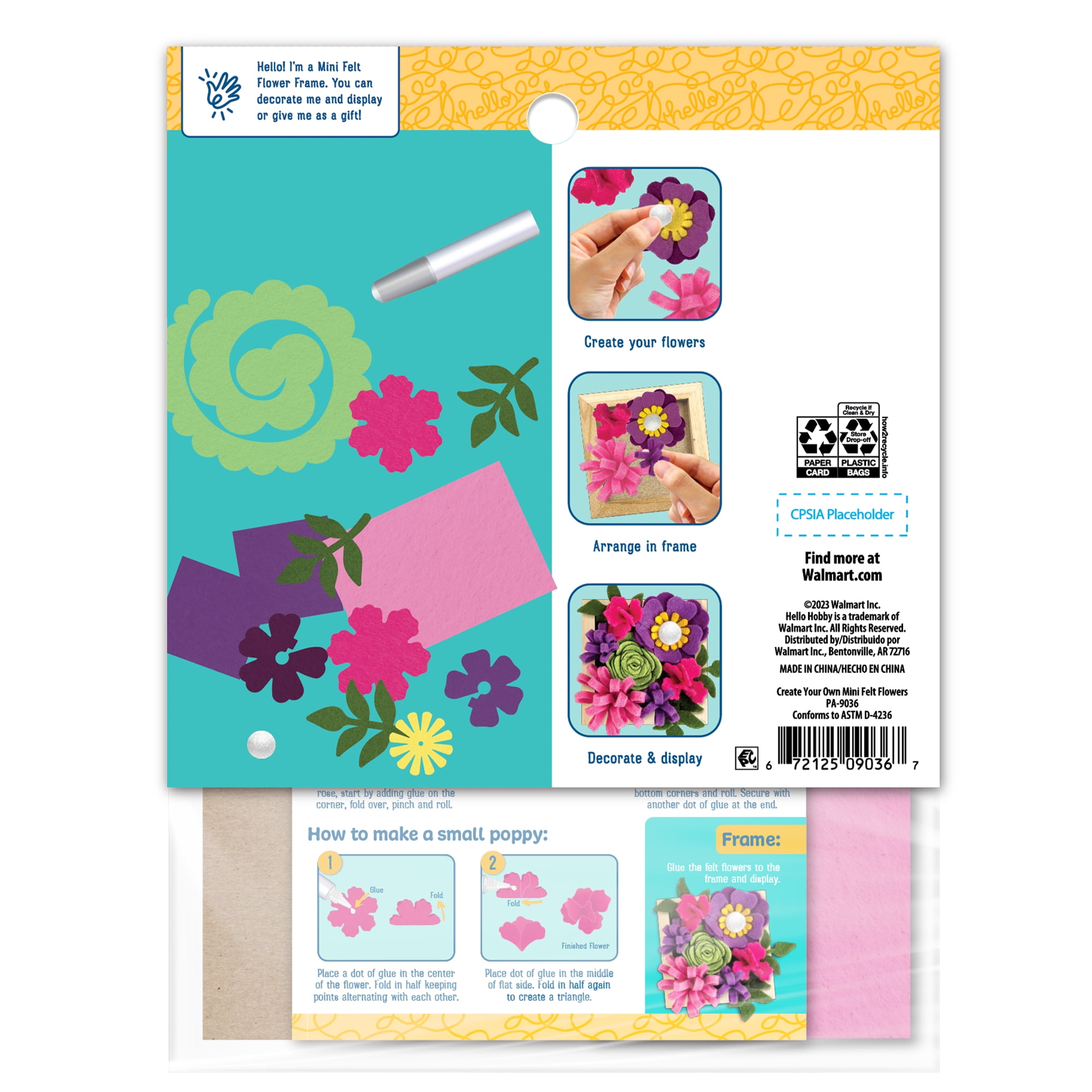 (2 pack) Hello Hobby Create Your Own Mini Felt Flowers, Child Craft Kit