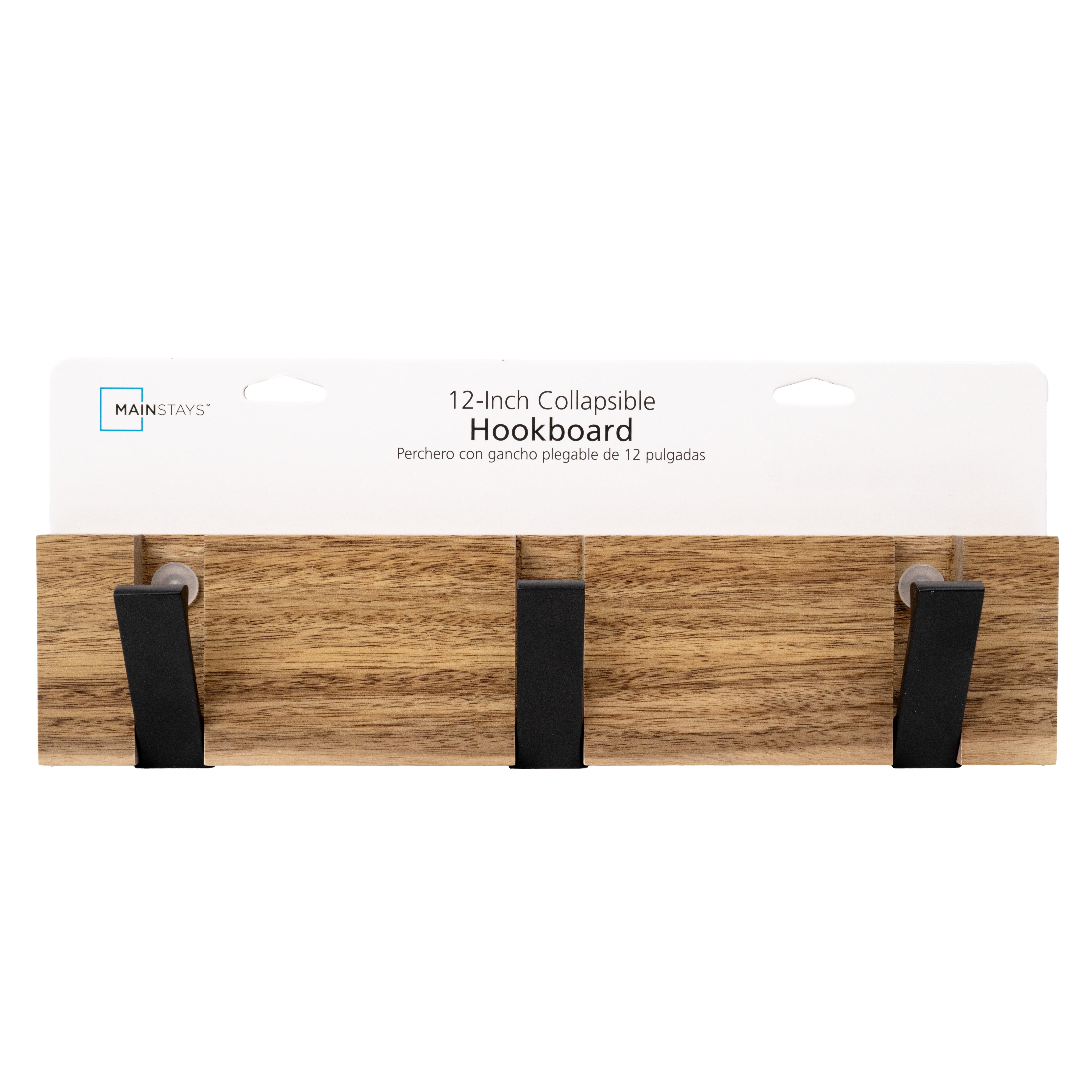 Mainstays 12" 3 Hook Collapsible Wood & Metal Hookboard