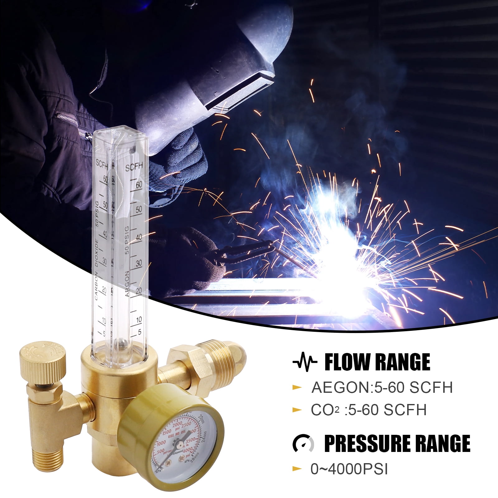 Audessy Welding Gas Regulator Flow Meter with Gas Hose, Leak-Proof Argon CO2 Pressure Gauge with Universal Multi-Interface, Suitable for MIG TIG Welding Machines