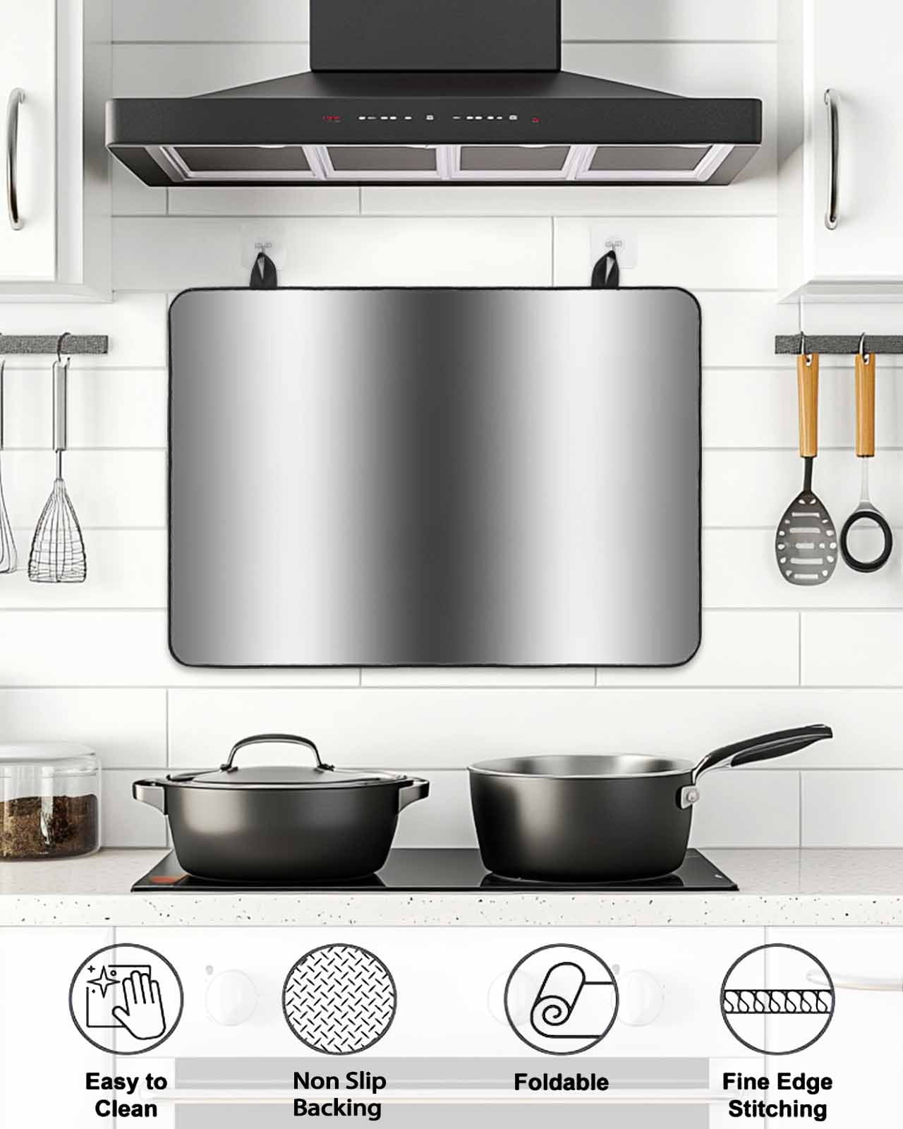 Stove Top Covers for Electric Stove, Dark Grey White Glass Stovetop Cover Protector, Farmhouse Ombre Color Modern Simple Induction Cooktop Protector Oven Mat for Kitchen Countertop 31"x24"