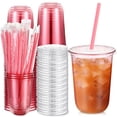 thumbnail image 1 of Vasos de plástico Ziliny de 16 onzas con pajitas rosas en forma de corazón, 50 juegos, 1 of 6