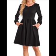 thumbnail image 2 of Vestido de Mujer con Mangas Largas Tipo Farol, Cuello Redondo, Falda Evasé, Moda de Otoño Negro M, 2 of 7