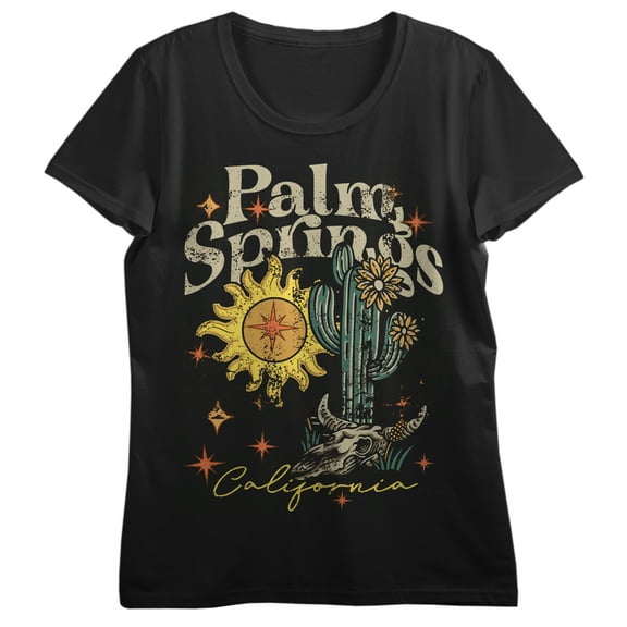 Palm Spings California Vintage-Inspired Women's Black Short Sleeve Tee-Medium