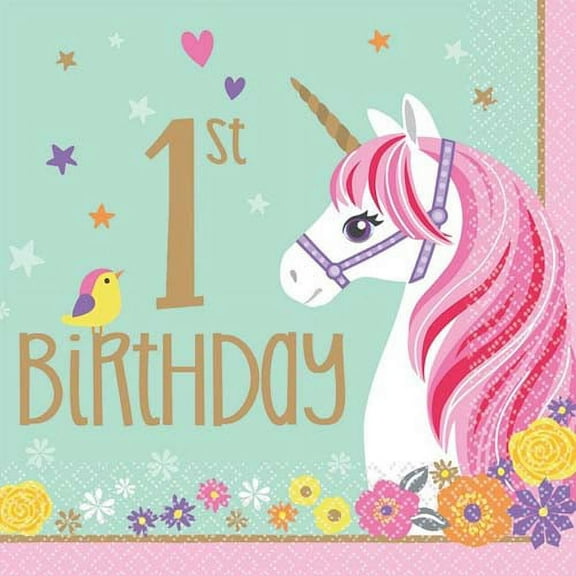 Magical Unicorn 'My First Unicorn' 1st Birthday Lunch Napkins (16ct)