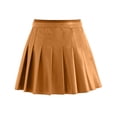 thumbnail image 4 of LWavelet Faux Leather Pleated Mini Skirt Women Stylish Fall Casual Trendy Slim-Fit Bottoms Light Brown L, 4 of 5