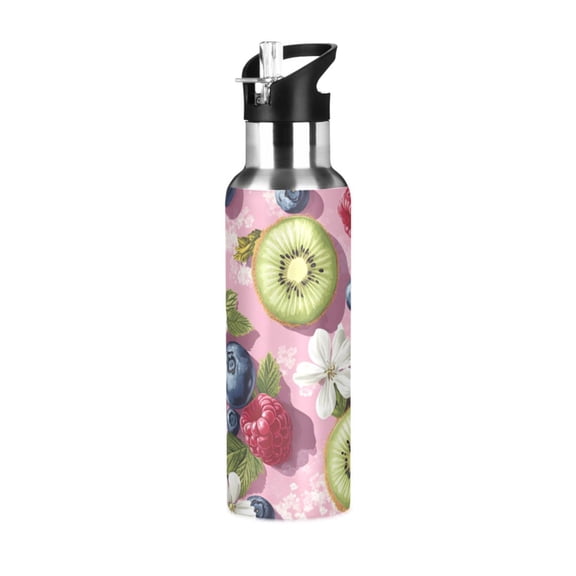Yayeee 20oz Insulated Water Bottle Double Wall Stainless Steel with Flip Straw Lid, Pink Blueberries