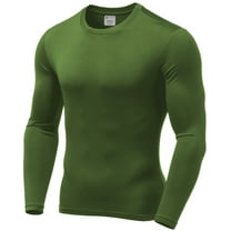 Mens Ultra Soft Thermal Shirt - Compression Baselayer Crew Neck Top - Fleece Lined Long Sleeve Underwear , Army Green, Large