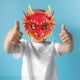 thumbnail image 4 of Scary Kids Dragon  con banda elástica Photo Prop Dinosaurio para representaciones teatrales, graduación, carnaval, cosplay, Rojo Hugo  Cubierta facial para niños, 4 of 8