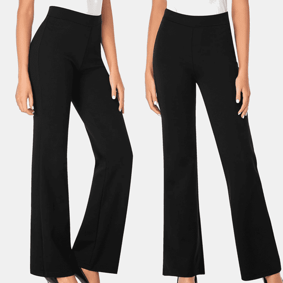 hoksml Women's Black Dress Pants High Waist Stretch Flare Leg Trousers with Pockets for Office and Professional Work Wear