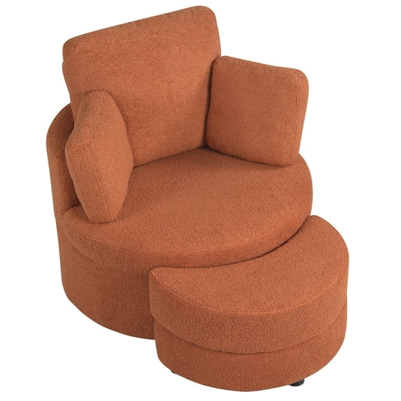 Costway 360° Swivel Accent Chair with Half Moon Storage Ottoman 3 Removable Pillows, Office Terracotta