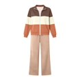 thumbnail image 6 of Womens 2 Piece Sports Set Color Blocked Full Zipper Stand Collar Jacket Wide Leg Comfy Pants Fashion Casual Suits Coffee L, 6 of 6