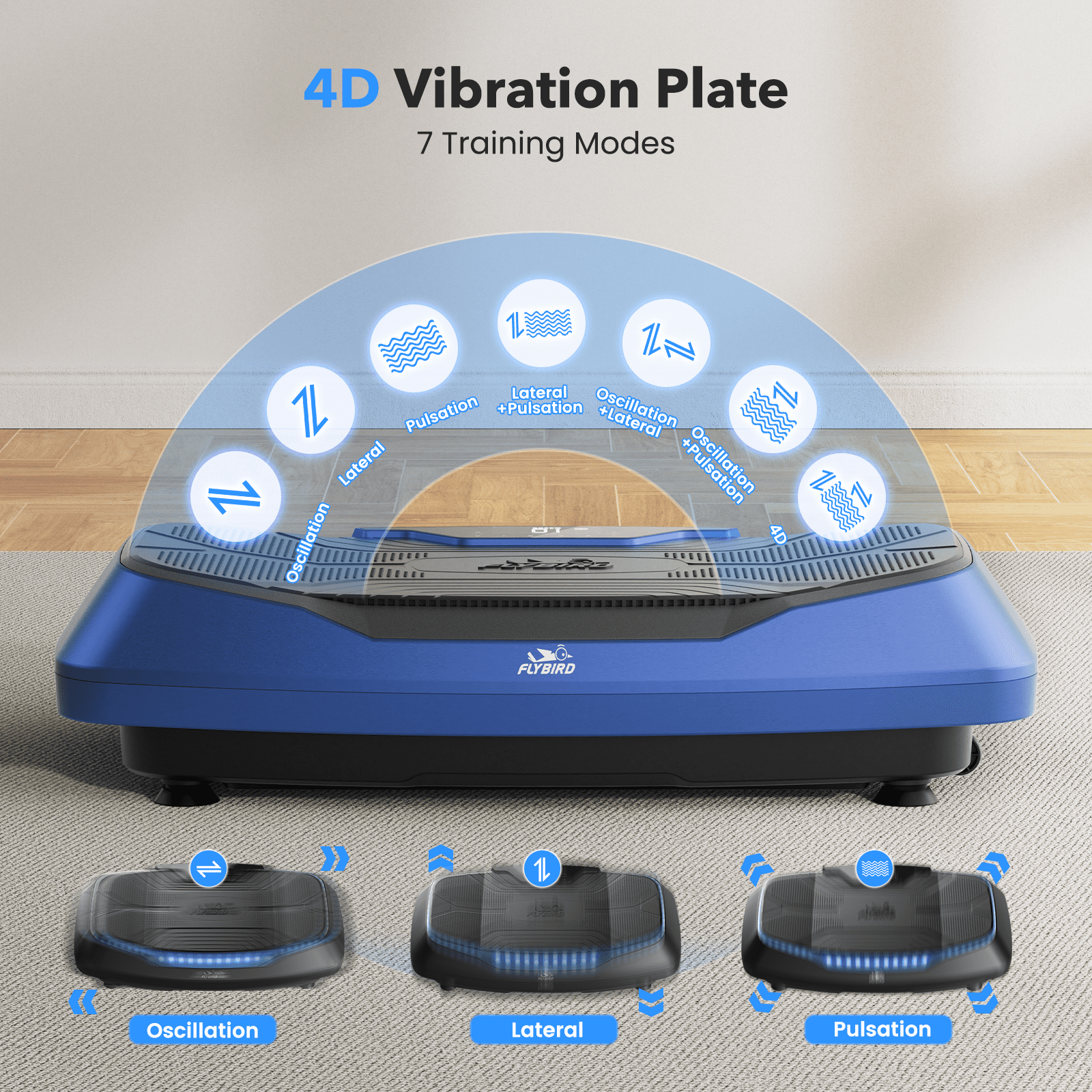 FLYBIRD 4D Vibration Plate with Triple Motors and 500lb Capacity