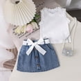 thumbnail image 4 of kaprioy Toddler Girl Clothes Toddler Baby Girl Summer Outfit 9 12 18 24 Months 2T 3T 4T Round Neck Lace Sleeve Tank Top and Skirt 2 Pcs Clothes Set, 4 of 6