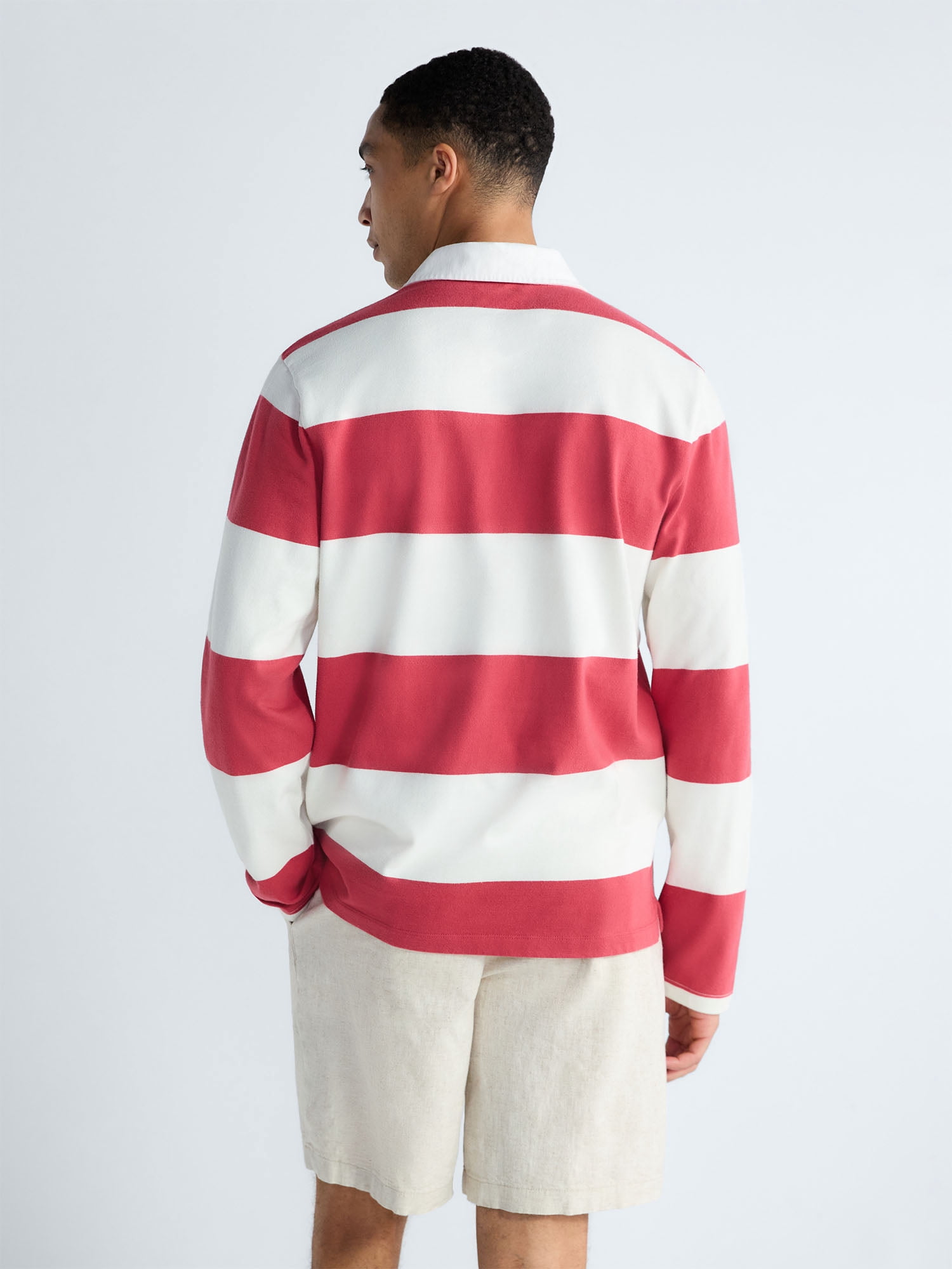 Free Assembly Men's Striped Cotton Rugby Shirt with Long Sleeves, Sizes S-3XL