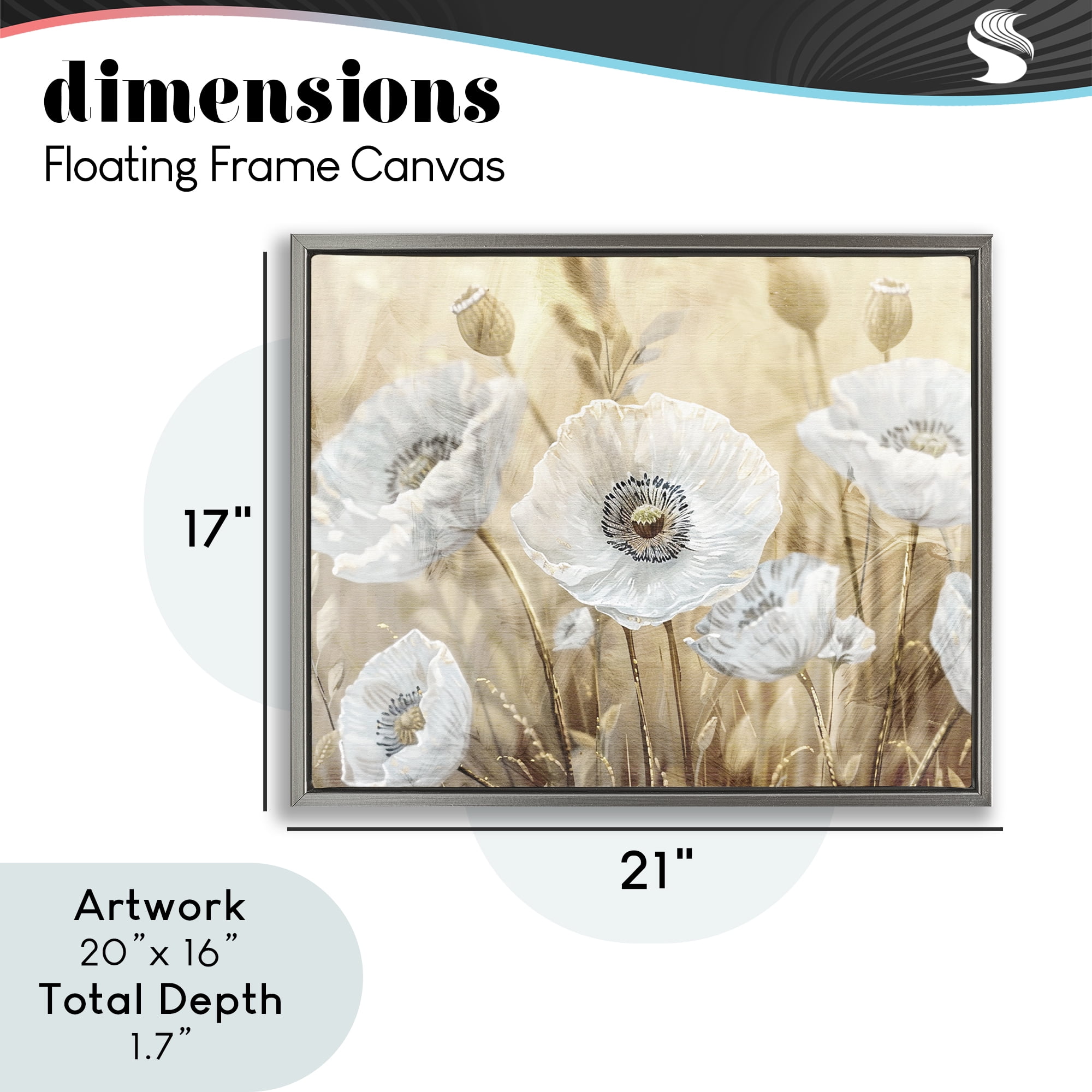 Stupell Industries White Poppies Beige Field Gray Framed Floater Canvas Wall Art, design by Kim Allen