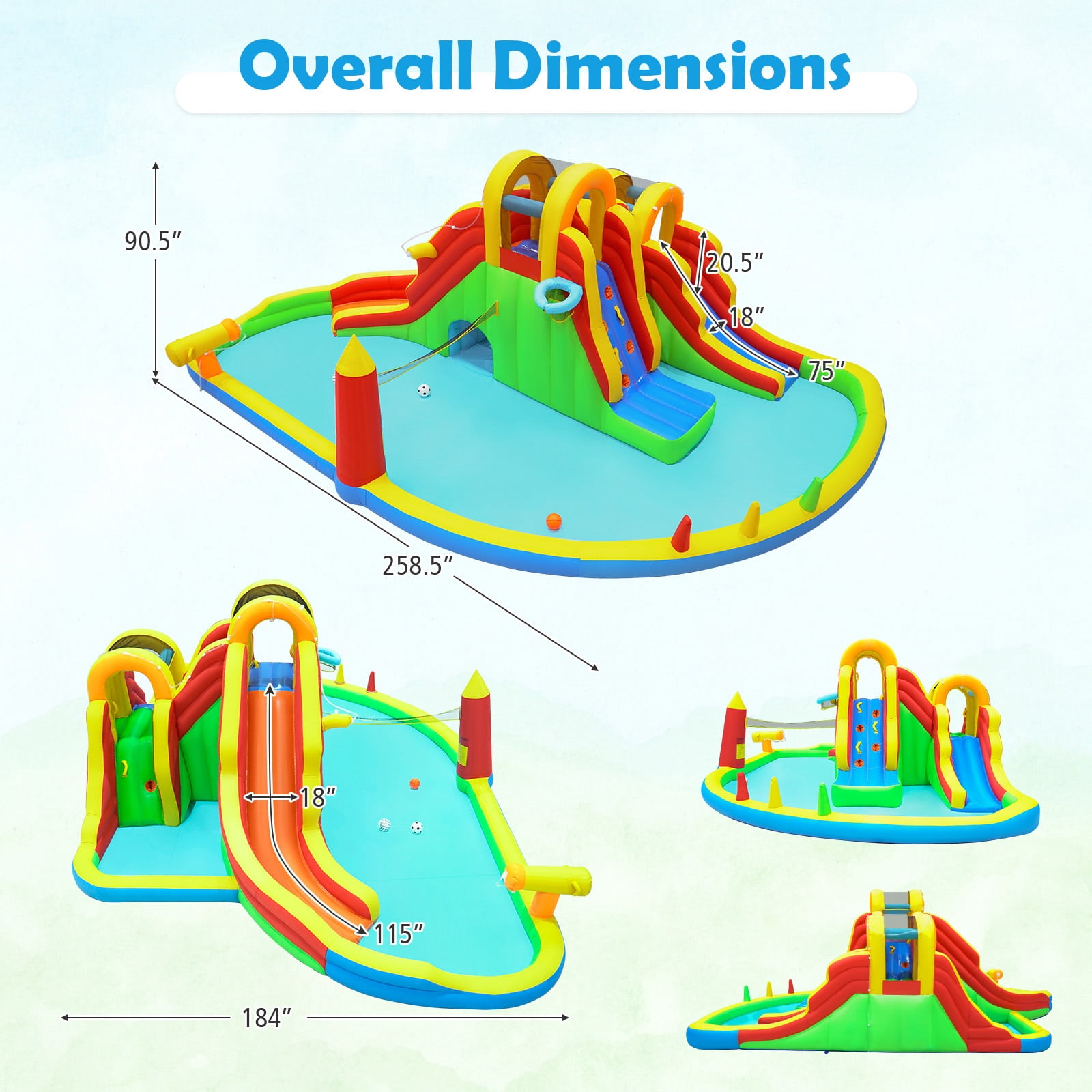 Gymax Inflatable Water Slide Park w/2 Long Slides Climbing Walls Splash Pool Blower