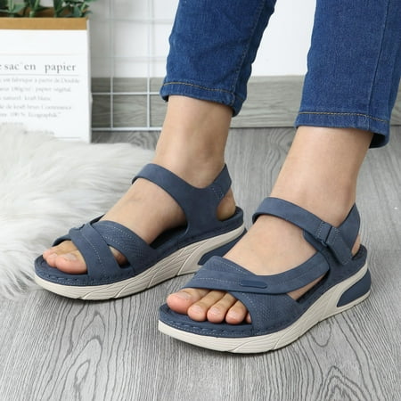 

ZHELIYO Women s sandals Fashion Spring And Summer Women Sandals Flat Bottom Thick Bottom Non Slip Light Open Toe Breathable Comfortable Casual Style Blue 7.5