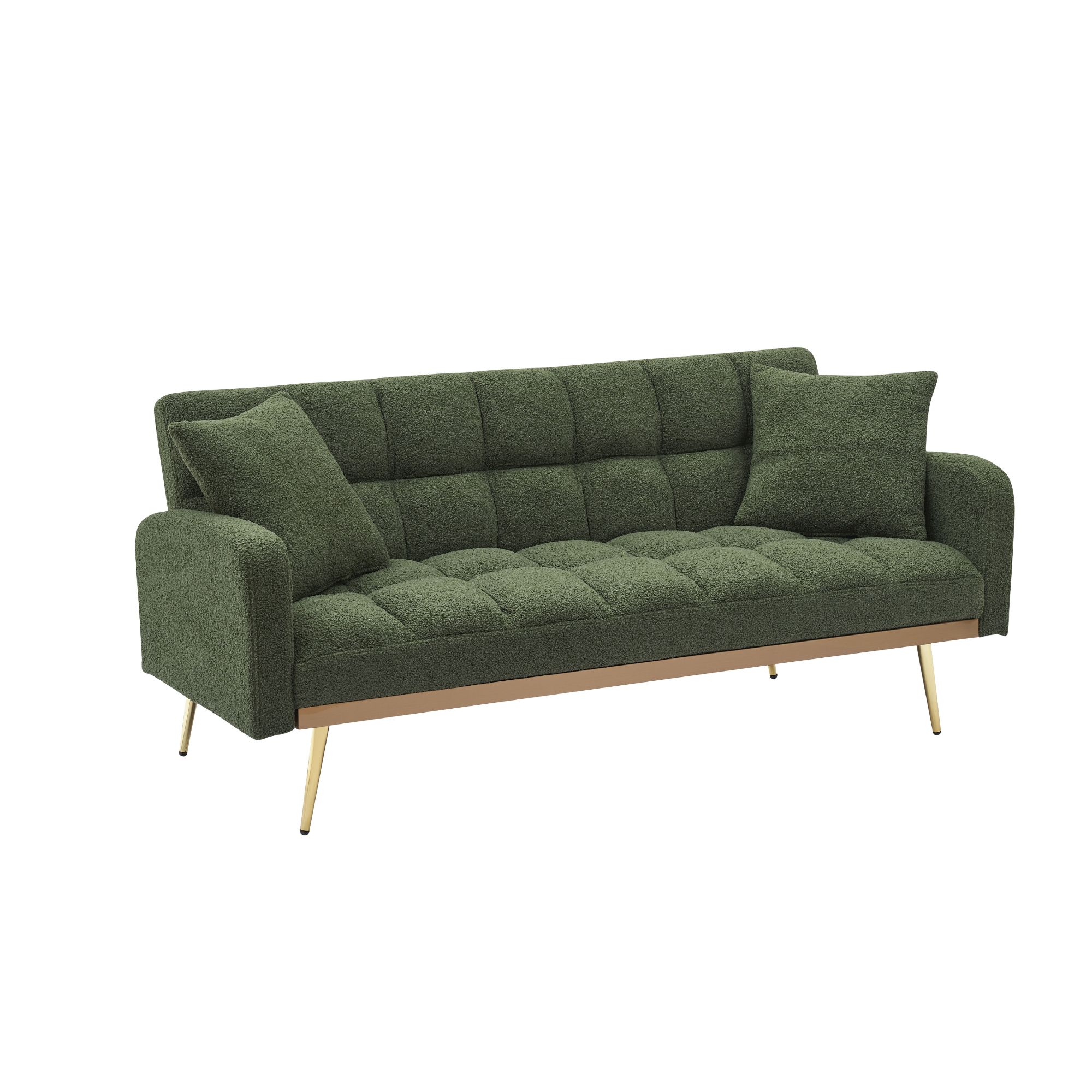 MAYEERTY Adjustable Sofa Bed, Teddy Fabric Loveseat, Space-Saving Convertible Guest Bed for Studio Spaces, Green