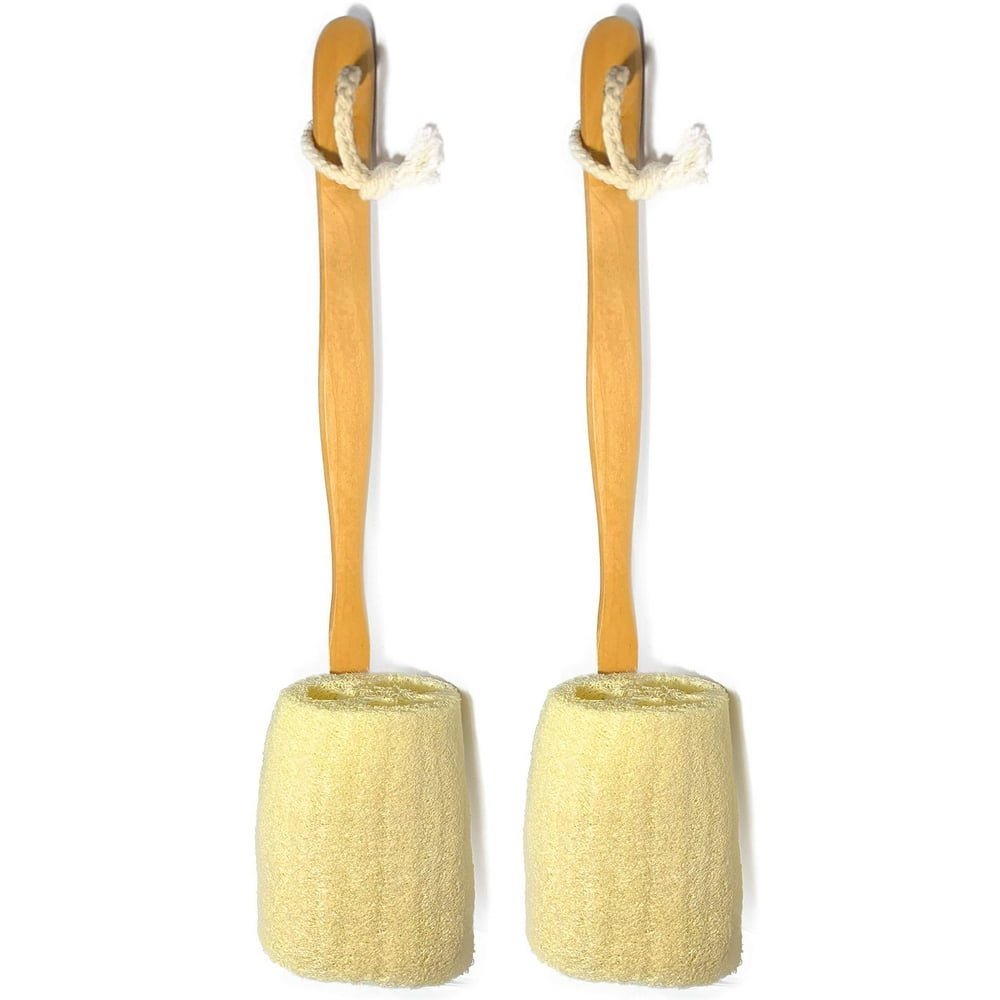 2 Pack Natural Exfoliating Loofah Luffa Loofa Bath Brush On A Stick With Long Wooden Handle