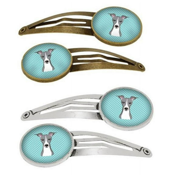 Carolines Treasures BB1174HCS4 Checkerboard Blue Italian Greyhound Barrettes Hair Clips, Set of 4