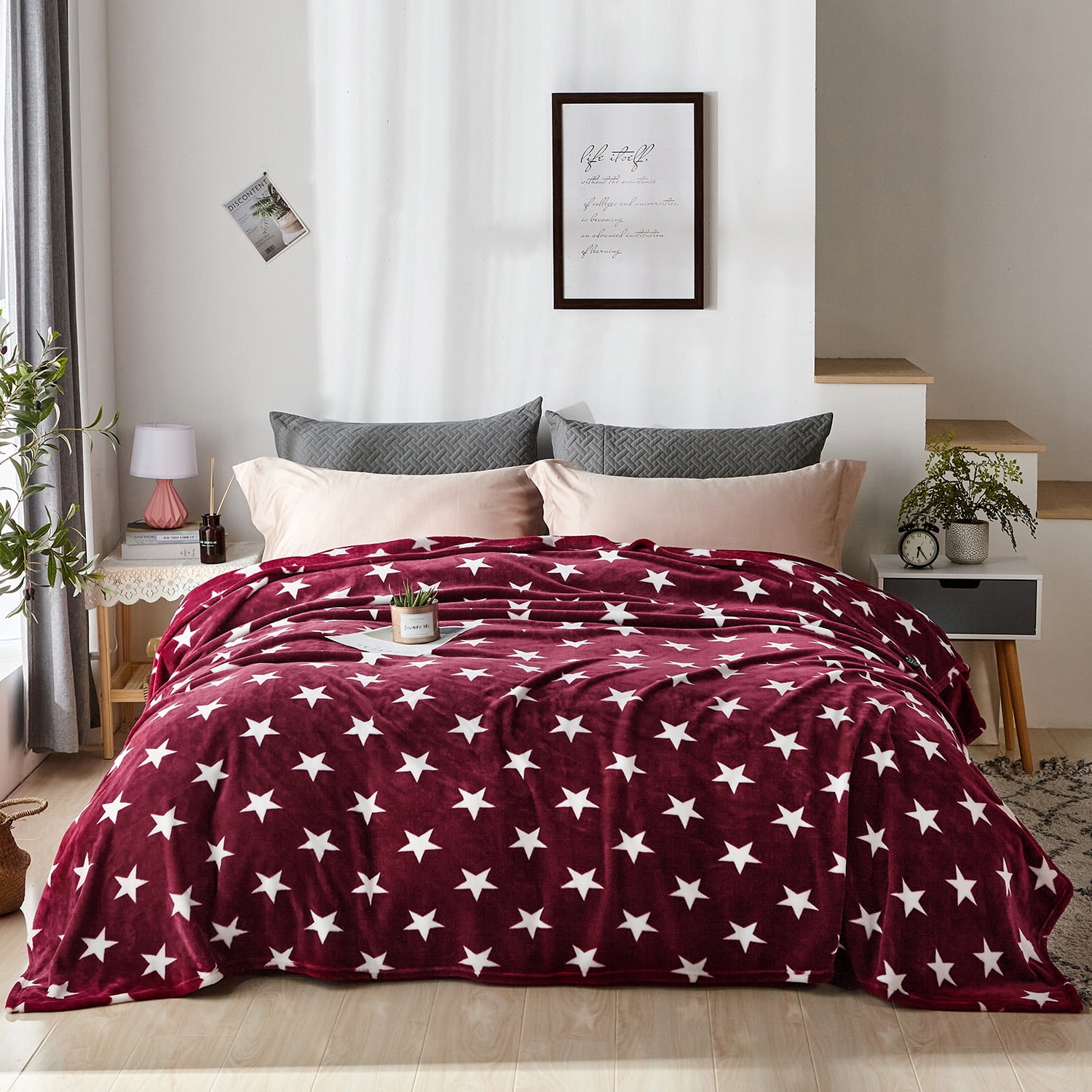 HAOK Plush Fleece Flannel Bed Blanket,Solid Print Cozy Soft Blanket King