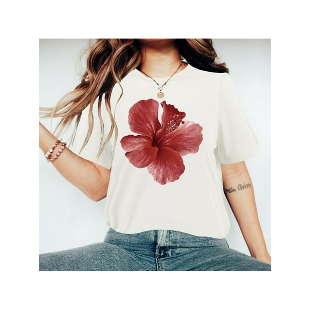Women'S Casual Crew Neck T-Shirts, Cotton 100% Knit Fabric, Slight Stretch, Spring/Summer Collection, Floral & Inspirational Print, 220g/m² - Sporty & Chic Style