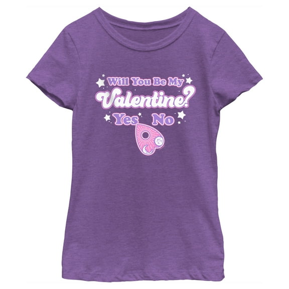 Girl's Ouija Will You Be My Valentine? Yes or No?  Graphic Tee Purple Berry Large