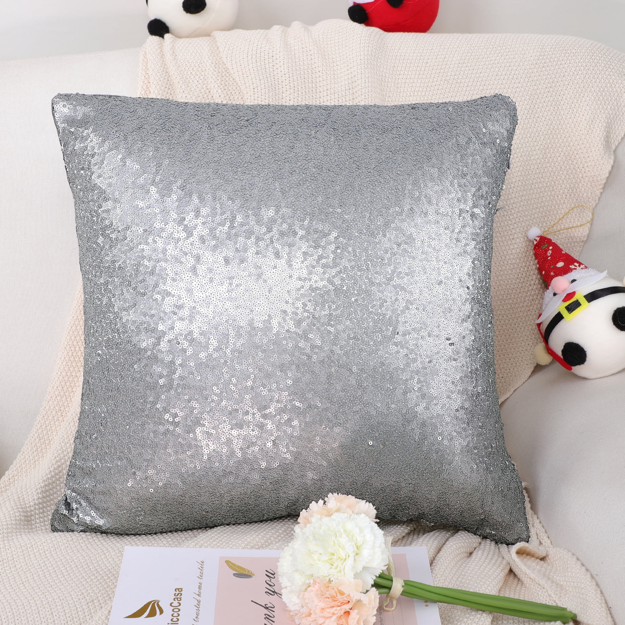 Unique Bargains Sequins Decorative Throw Pillow Covers 18" x 18" Gray