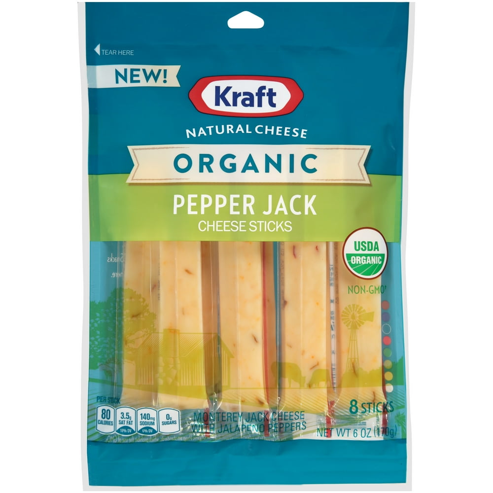 Kraft Organic Pepper Jack Cheese Sticks, 8 ct 6.0 oz Bag Walmart