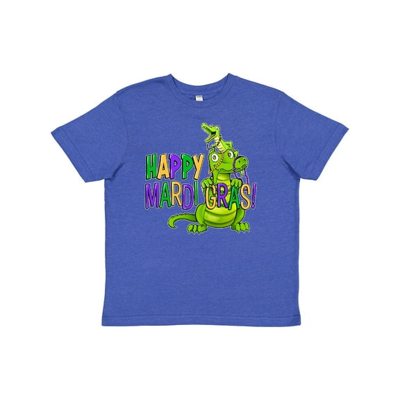 Inktastic Happy Mardi Gras Big and Little Alligators with Beads Youth T-Shirt