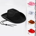 thumbnail image 2 of opvise Hemming Wide Brim Solid Color Adjustable Windproof Rope Bowler Hat Western Cowgirl Jazz Sun Hat Pink, 2 of 8