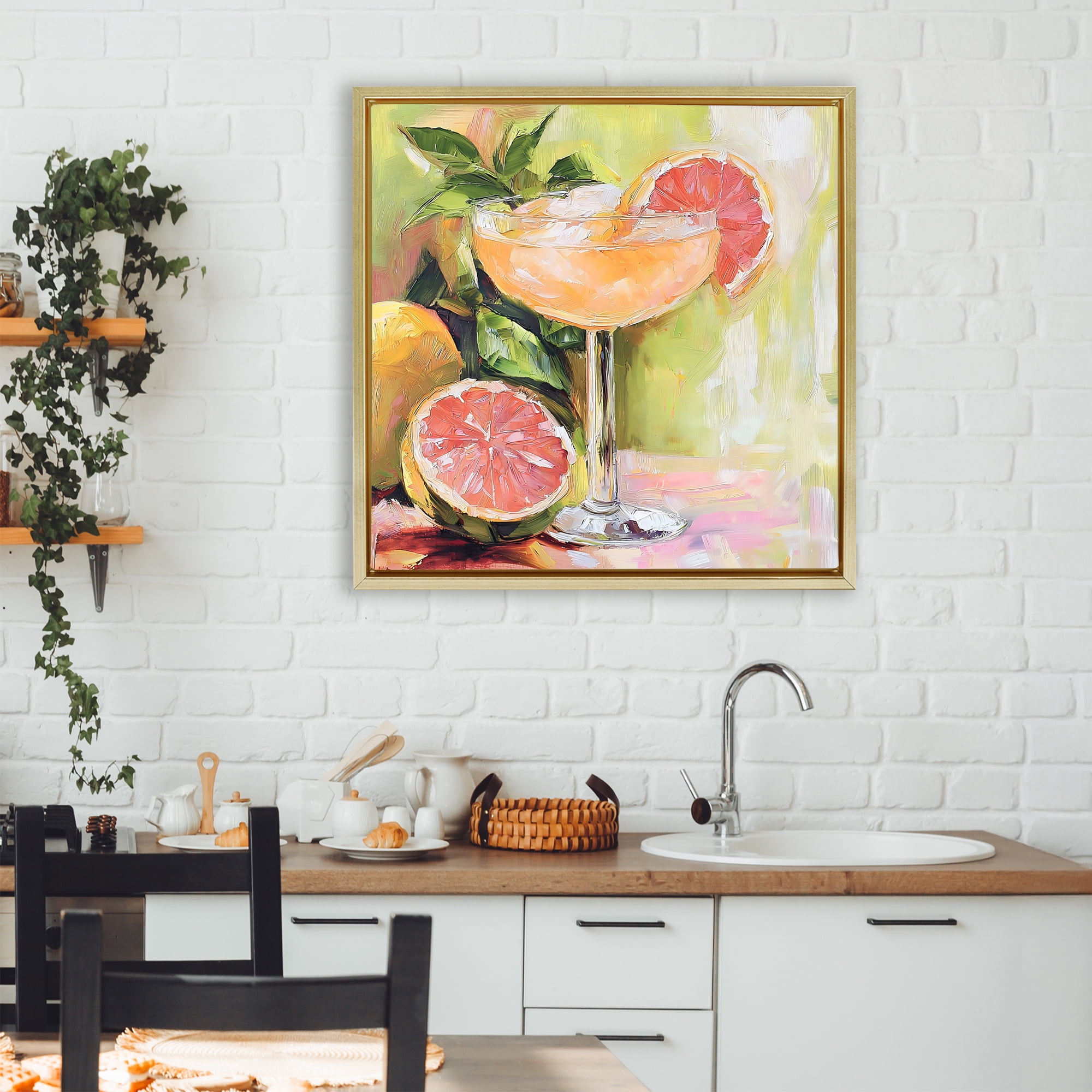 Stupell Industries Grapefruit Summer Cocktail Gold Framed Floater Canvas Wall Art, design by Riley B